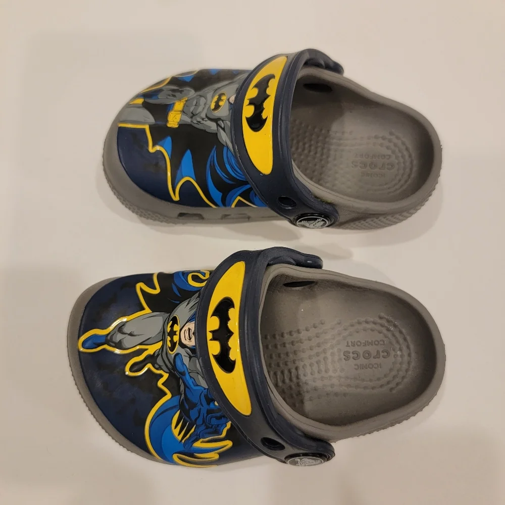 Rare Crocs Batman Superhero Sandals | Infant Size C5 | Blue, Yellow, Size 5 Baby